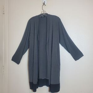 Dennis by Dennis Basso Open Front Cardigan Duster Size 1X Gray/Black